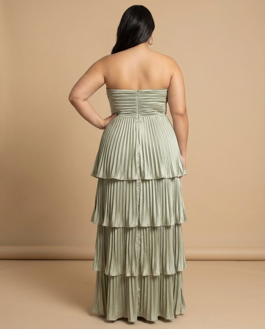 Chantarae Luxury Satin Strapless A-Line Plus Size Bridesmaid Dress with Ruffle -N0377