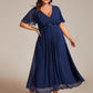 Plus Size Elegant Short Sleeves V-Neck Floral Applique Wedding Guest Dress