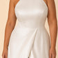 Plus Size Satin Wedding Dress with Bow Back Slit and Chapel Train