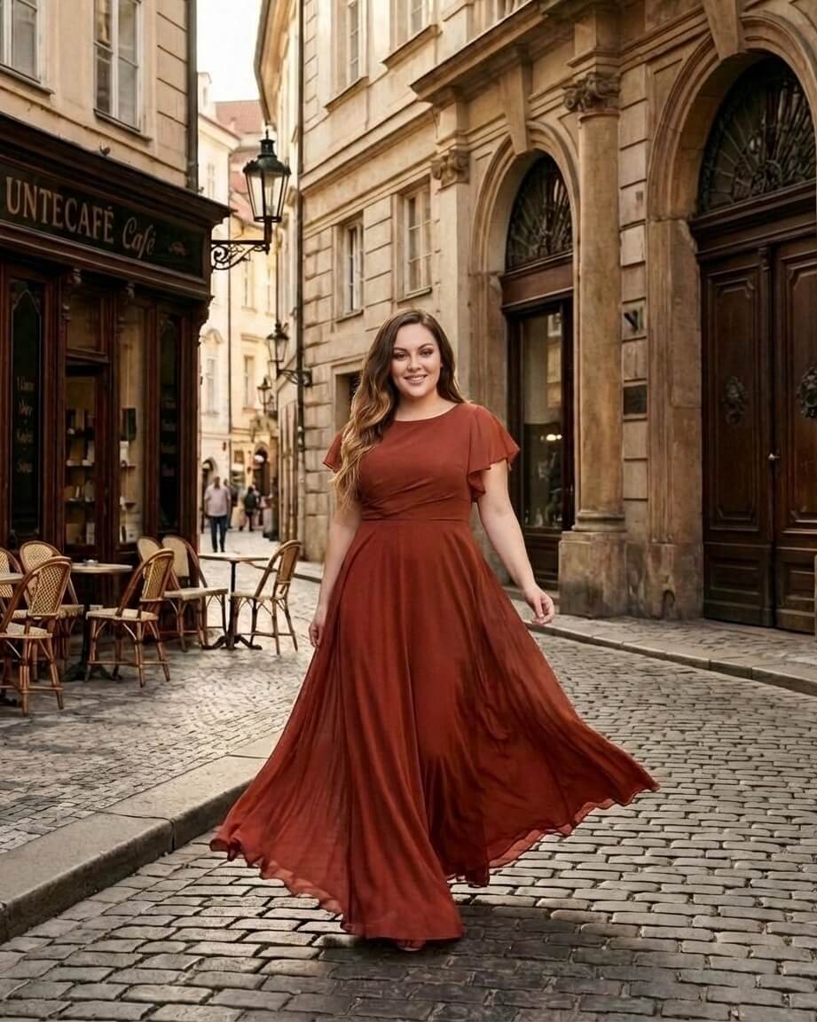 Avenleigh Plus Size Romantic A-Line Chiffon Pleated Bridesmaid Dress for Wedding - N0328