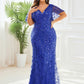 Fashion Plus Size V Neck Mermaid Sequin & Tulle Evening Dress