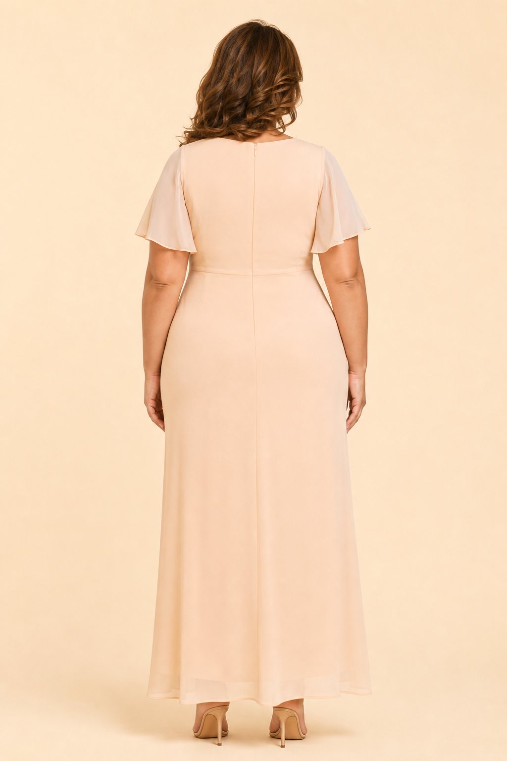 Plus Size A-Line Mother of the Bride Dress with Pleated Chiffon Flutter Sleeves