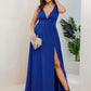 Plus Size Sleeveless V-Neck Empire Waist High Slit Floor-Length Evening Dress