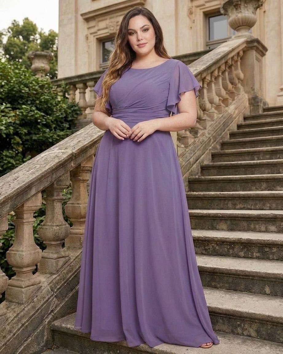 Avenleigh Plus Size Elegant A-Line Bridesmaid Dress with Pleated Chiffon for Wedding - N0340