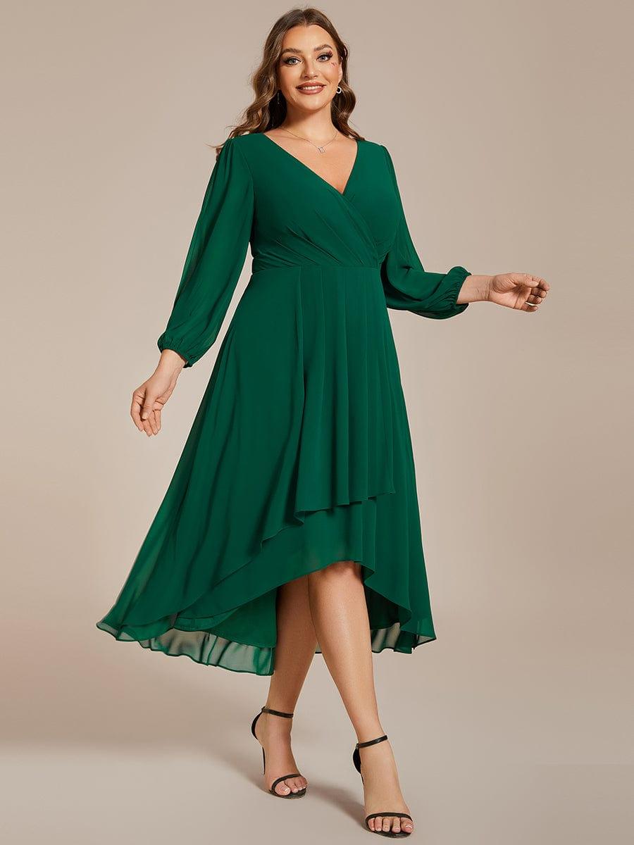 Plus Size Chiffon A-Line 3/4 Sleeves Asymmetrical Hem Wedding Guest Dress