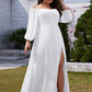 Plus Size High-Slit Waist Pleated Bridesmaid Dress with Long Sleeves