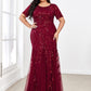 Floral Sequin Print Plus Size Mermaid Tulle Evening Dress