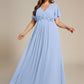 Plus Size Floral Applique Short Sleeve A-Line Chiffon Formal Evening Dress