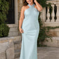 Elegant Plus Size Halter Neck Stretch Satin Bridesmaid Dress
