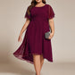 Plus Size Pleated Round Neckline A-Line Midi Chiffon Wedding Guest Dress