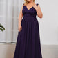 Plus Size Sleeveless V-Neck Chiffon Semi Bridesmaid Dress