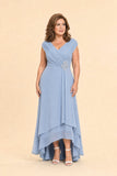 Plus Size Mother of the Chiffon Evening Gown with Cross Pleating and Rhinestone Waist Detail