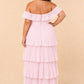 Elegant A Line Maxi Bridesmaid Dress Pleated Tiered Off Shoulder Design