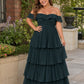 Elegant A Line Maxi Bridesmaid Dress Pleated Tiered Off Shoulder Design