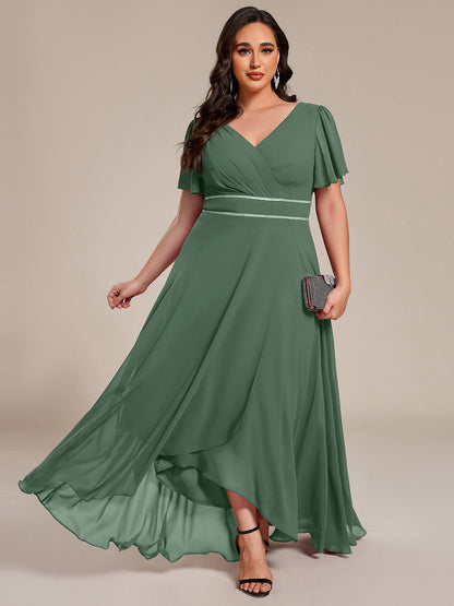 Plus Size V-Neck Rhinestone Waist Chiffon Maxi Formal Evening Dress