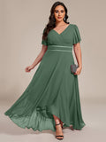 Plus Size V-Neck Rhinestone Waist Chiffon Maxi Formal Evening Dress