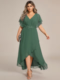 Plus Size V-Neck Chiffon Bat-Wing Sleeve A-Line Waist Applique Formal Dress