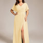 Plus Size High Slit V-Neck Empire Waist Chiffon Bridesmaid Dress
