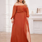 Plus Size High-Slit Waist Pleated Bridesmaid Dress with Long Sleeves
