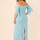 Plus Size Off Shoulder Sequin Lace Evening Gown in Airy Aqua for Weddings and Formal Events