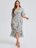 Plus Size Printed Mermaid Chiffon Wedding Guest Dress