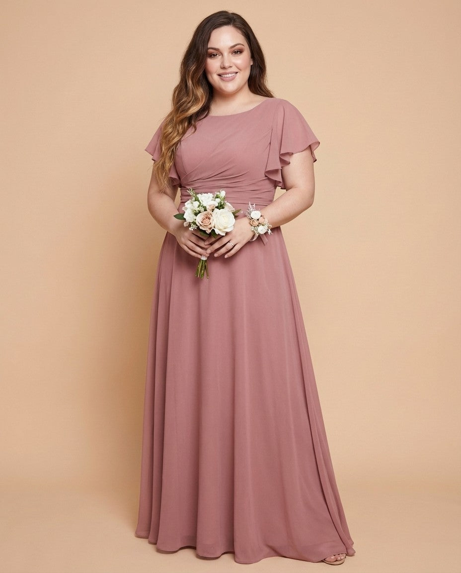 Avenleigh Timeless Chiffon A-Line Plus Size Bridesmaid Dress Ruched Waist - N0331
