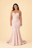 Plus Size Strapless Bridesmaid Dress with Bow Back and Chapel Train