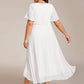 Plus Size Chiffon Short Sleeves Pleated V-Neck A-Line Midi Wedding Guest Dress
