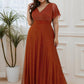 Plus Size V Neck Ribbon Waist Formal Evening Dress With Sleeves