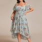 Plus Size Cold Shoulder Sweetheart Necklin Chiffon Midi Wedding Guest Dress