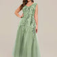 Plus Size V-Neck Sequin High Stretch Cap Sleeve Tulle Formal Dress