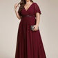 Plus Size Floral Applique Short Sleeve A-Line Chiffon Formal Evening Dress