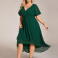 Plus Size Chiffon Short Sleeves Pleated V-Neck A-Line Midi Wedding Guest Dress