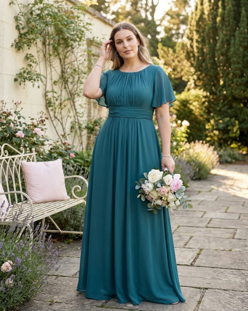 Petaline Elegant Plus Size Bridesmaid Dress with Pleated A-Line Silhouette N0323