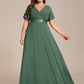 Plus Size Empire Waist V Back Bridesmaid Dress with Short Sleeves