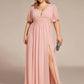 Plus Size V-Neck Front Slit Chiffon Evening Dress