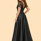 Plus Size Backless A-Line Formal Gown with Floral Appliqué and Satin Skirt