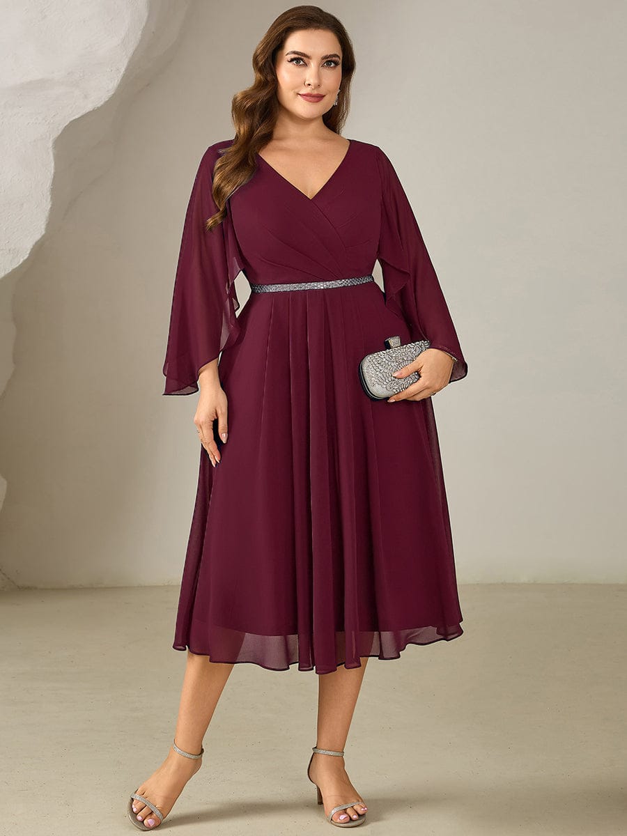 Plus Size Deep V-Neck Chiffon Wedding Guest Dress