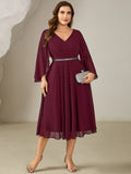 Plus Size Deep V-Neck Chiffon Wedding Guest Dress