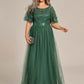 Plus Size Women's Embroidery Evening Dresses with Short Sleeve