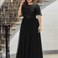 Plus Size Women's Embroidery Evening Dresses with Short Sleeve