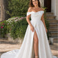 Plus Size Off-Shoulder Wedding Dress with Ruched Bodice and A-Line Skirt