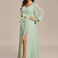 Plus Size Open Lantern Sleeve A-Line Bridesmaid Dress