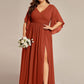 Plus Size Half Sleeve Pleated A-Line V-Neck Chiffon Bridesmaid Dress