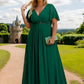 Plus Size Floral Applique Short Sleeve A-Line Chiffon Formal Evening Dress