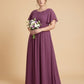 Petaline Plus Size Chiffon A-Line Bridesmaid Gown with Short Flutter Sleeves N0326