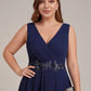 Sleeveless V-Neck High Low Plus Size Wedding Guest Dress with Floral Applique