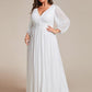 Plus Size Dazzling Empire Waist See-Through Long Sleeves A-Line Evening Dress