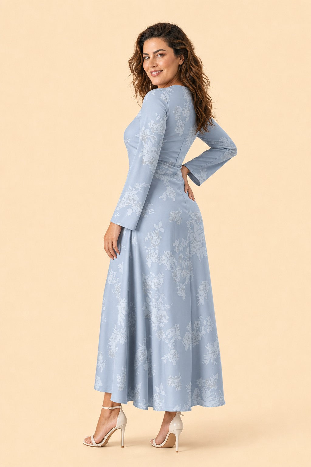 Floral Satin Charmeuse Plus Size Bridesmaid Dress with Elegant Peony Print Bridesmaid Gown Style