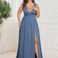 Plus Size Sleeveless V-Neck Empire Waist High Slit Floor-Length Evening Dress